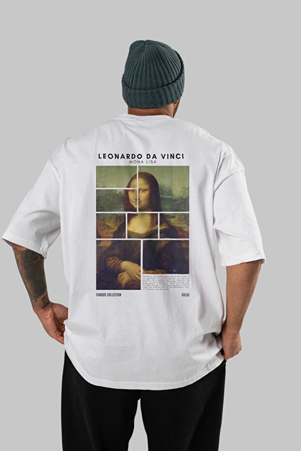 Leonardo Da Vinci Mona Lisa Back Printed Oversize T-Shirt Men Women Crewneck Cotton Tshirt