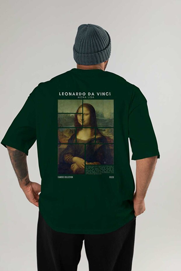 Leonardo Da Vinci Mona Lisa Back Printed Oversize T-Shirt Men Women Crewneck Cotton Tshirt
