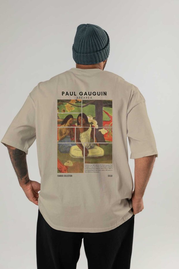 Paul Gauguin Arearea Back Printed Beige Oversize T-Shirt Men Women Crew Neck Cotton T-Shirt