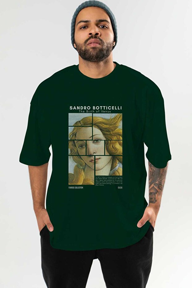 Sandro Botticelli Front Printed Green Oversized T-Shirt Men Women Crew Neck Cotton t Shirt