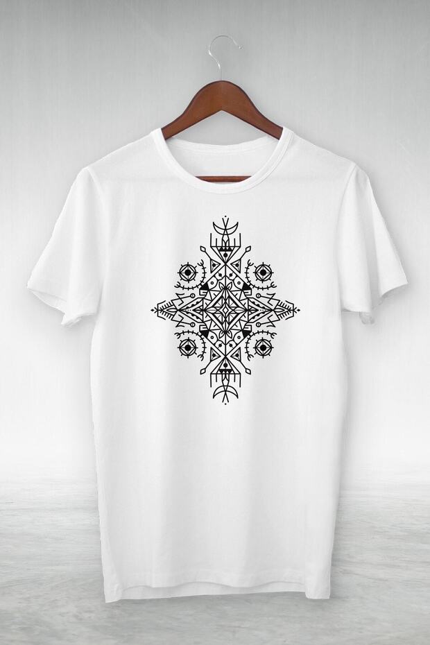 Unisex White Sky Symbols Line Design Illustration Tshirt-Vip Design Tshirt