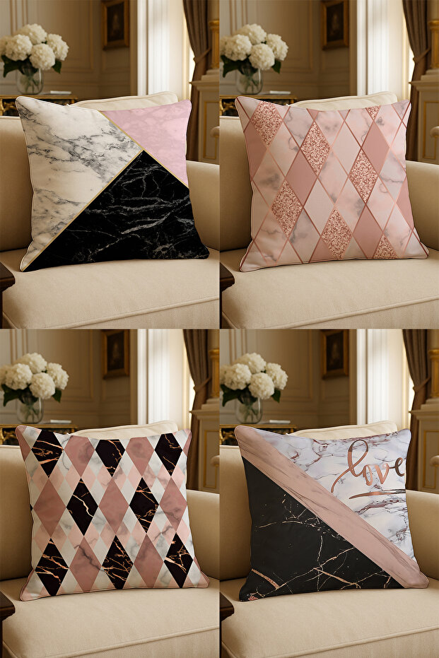 Special Design Digital Print Decorative Cushion Cover 43x43 cm Reversible 4-Piece Set