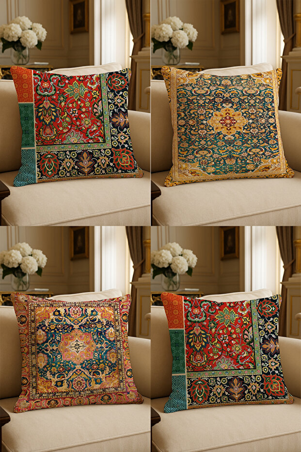 Special Design Digital Print Decorative Cushion Cover 43x43 cm Reversible 4-Piece Set