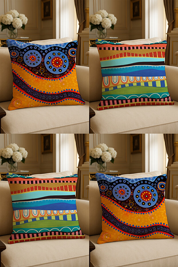 Special Design Digital Print Decorative Cushion Cover 43x43 cm Reversible 4-Piece Set