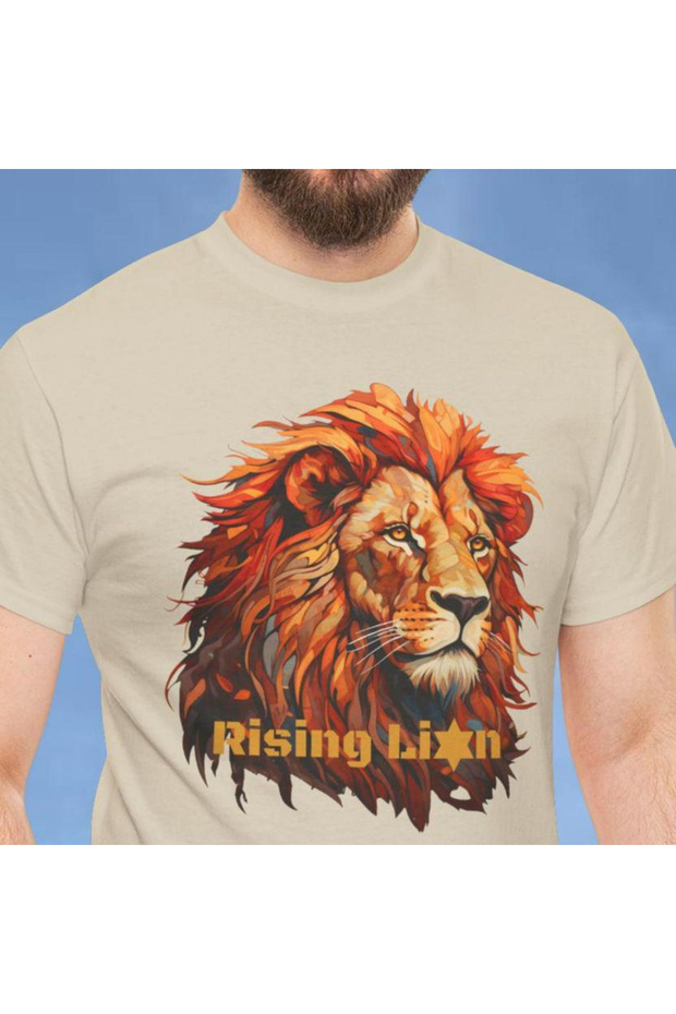 تي شيرت قطني مطبوع عليه Rising Lion