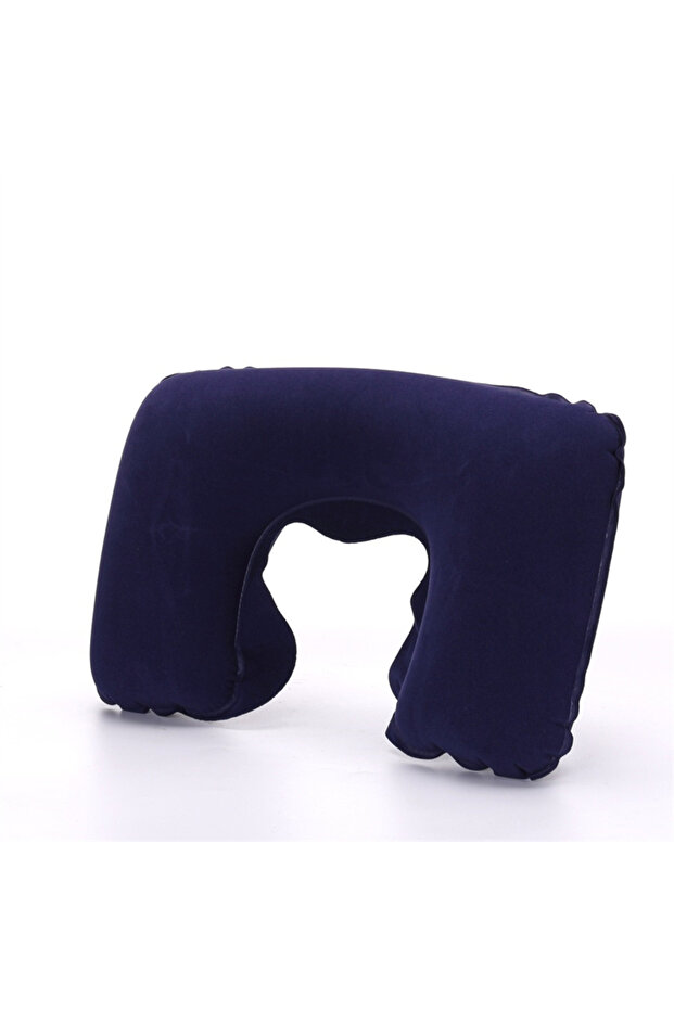 44x27cm Dark Blue Portable U Shape Inflatable Travel Pillow Adjustable Travel Inflatable Neck Pillow