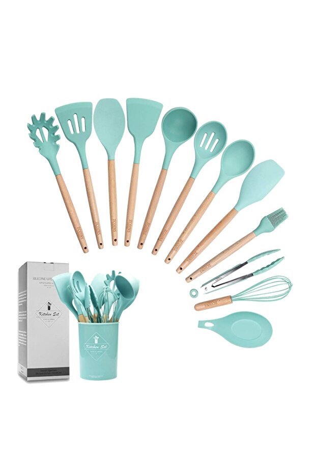 Set ustensile de bucatarie, Kitchenware, Silicon, Verde - 2