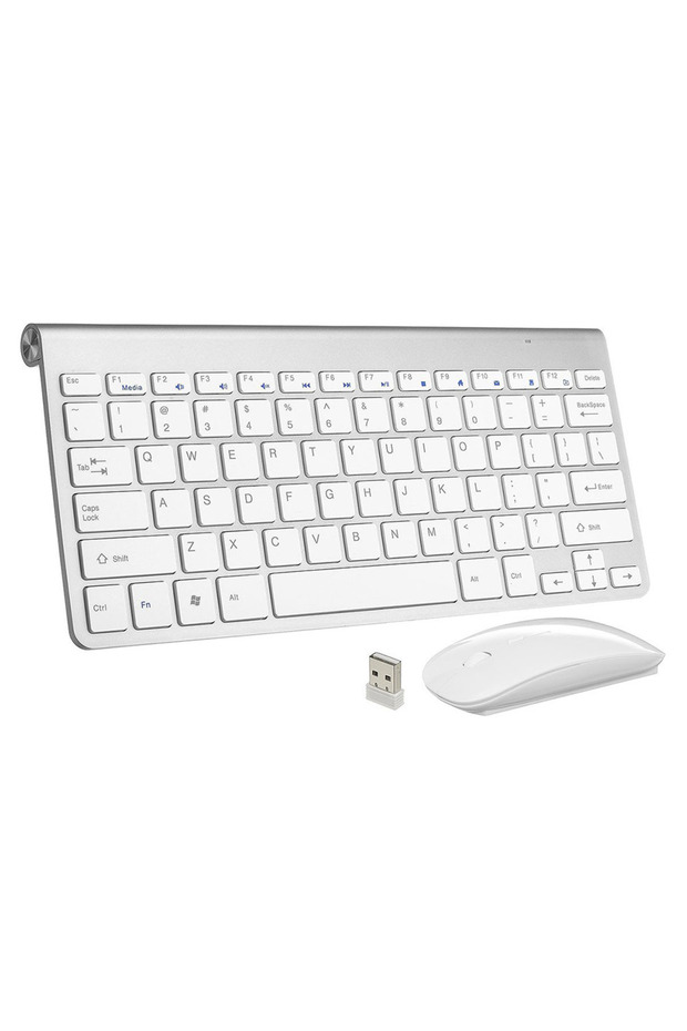 مجموعة لوحة مفاتيح وماوس لاسلكية فائقة النحافة 2.4 جيجاهرتز باللون الرمادي مع مستقبل USB ومجموعة لوحة مفاتيح وماوس لأجهزة الكمبيوتر - 1