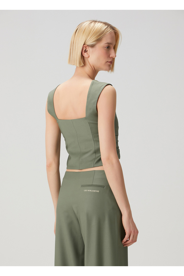 Haki Drapeli Yün Bluz - 4