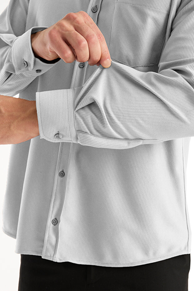 Men's Shirt Gray Lycra Long Sleeve Pocket Comfortable Fit Draped Cotton Daily Stylish Model