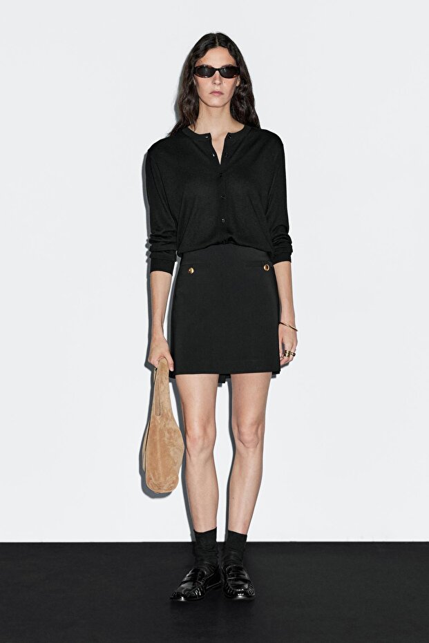 Düğmeli mini etek - 1