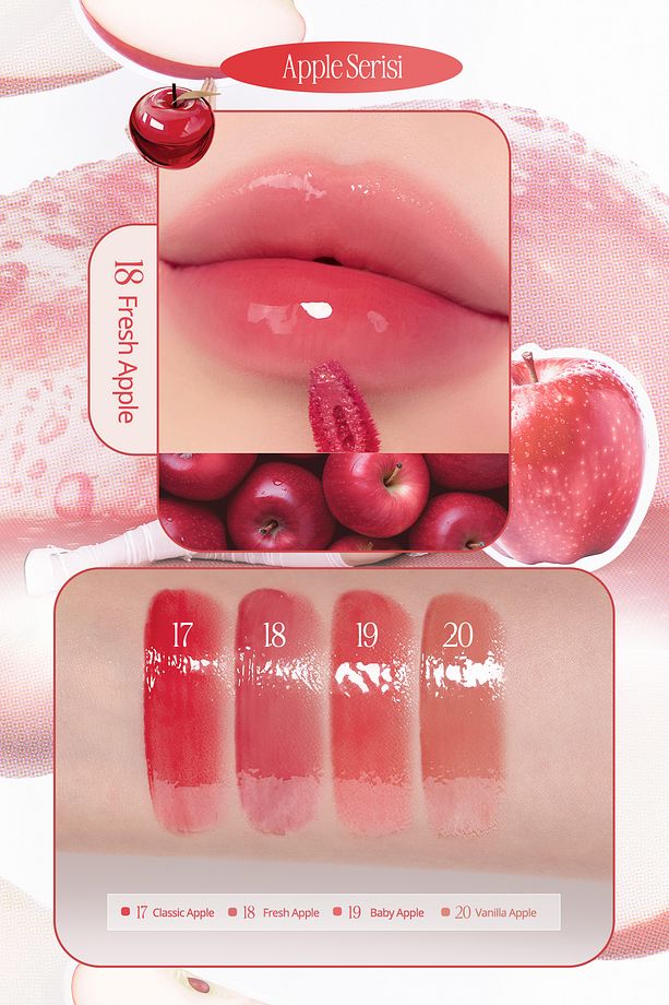 Yapışkanlık Hissi Vermeyen Yoğun Işıltılı Tint Crystal Glam Tint (18 Fresh Apple) Apple Series - 8