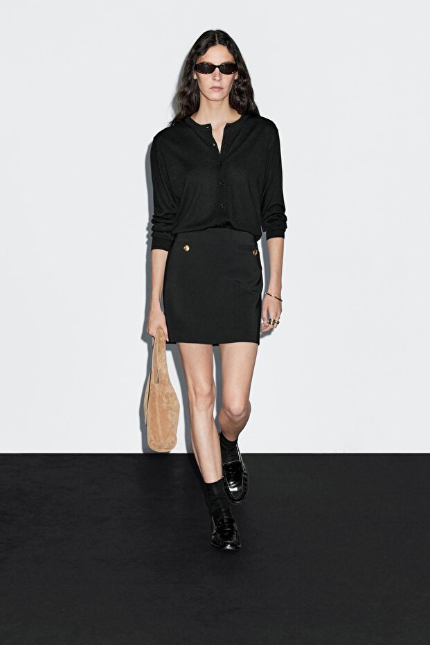 Düğmeli mini etek - 2