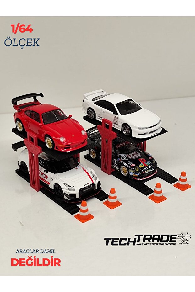 Tech Trade 1/64 Ölçek Diorama 2 Araçlık Lift 2 adet Siyah-Kırmızı + 4 Adet Duba