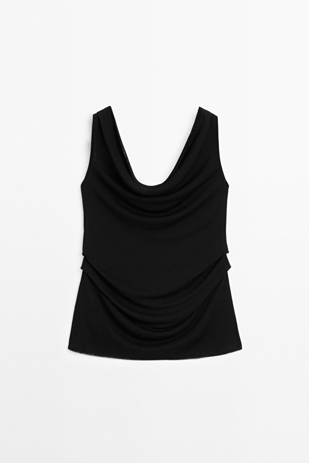 Dökümlü drape yaka top - 8