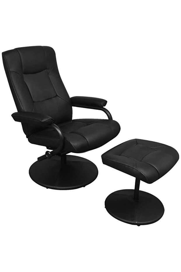 TV Armchair with Footstool Black Faux Leather