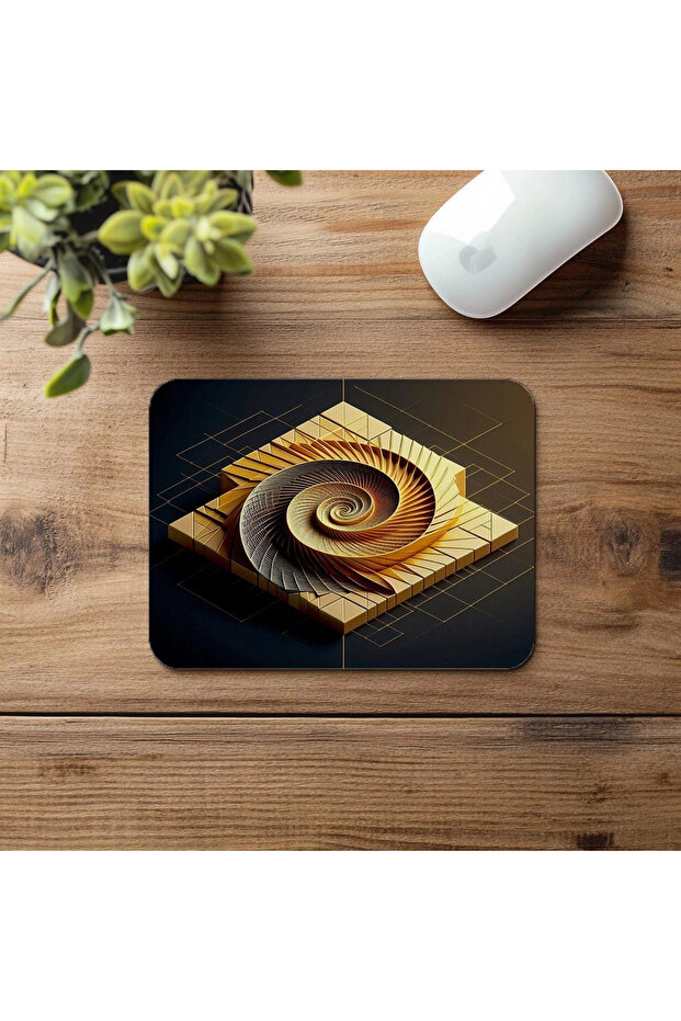 Minimalist Mousepad with Gold Spiral and Block - 19X23 cm 2 mm Rectangle Imported Printed Mouse Pad - 4