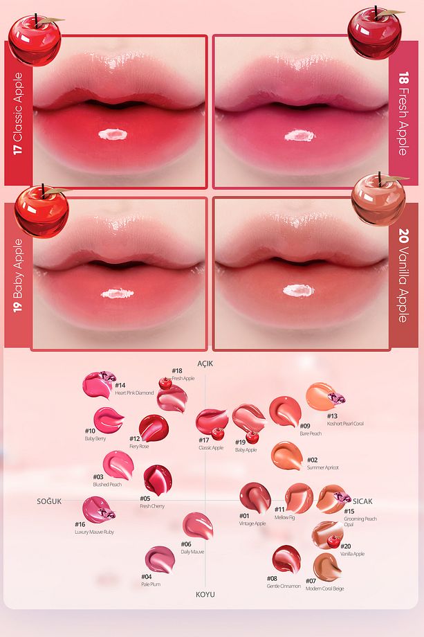 Yapışkanlık Hissi Vermeyen Yoğun Işıltılı Tint Crystal Glam Tint (20 Vanilla Apple) AppleSeries - 7