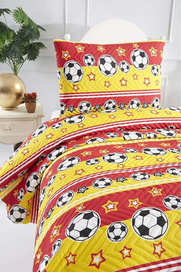 Ultrasonik Kapitoneli Şampiyon Tek Kişilik Yatak Örtüsü Sarı Kırmızı - 6