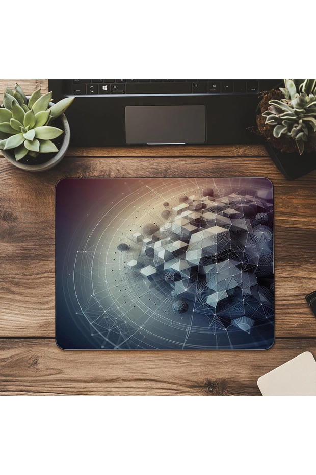لوحة ماوس هندسية ثلاثية الأبعاد بنمط هيكل سلكي - لوحة ماوس مطبوعة مستطيلة مستوردة مقاس 19 × 23 سم 2 مم - 7