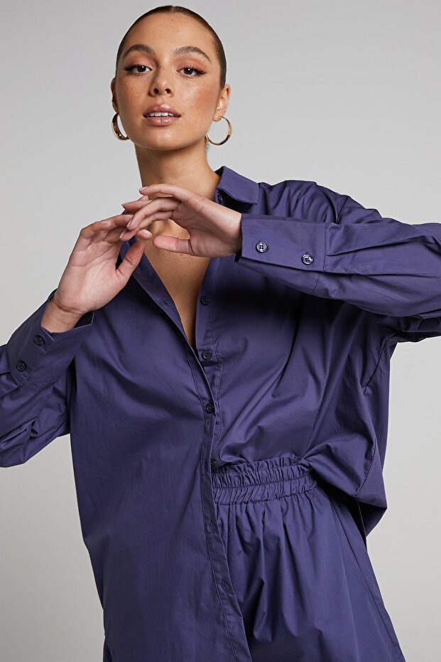 Mor Oversize Basic Kadın Gömlek SH268 - 2