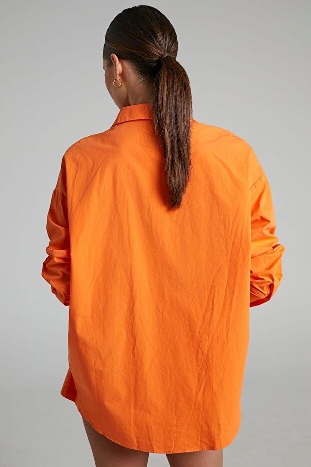 Turuncu Oversize Basic Kadın Gömlek SH268 - 4