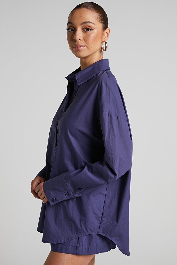 Mor Oversize Basic Kadın Gömlek SH268 - 4