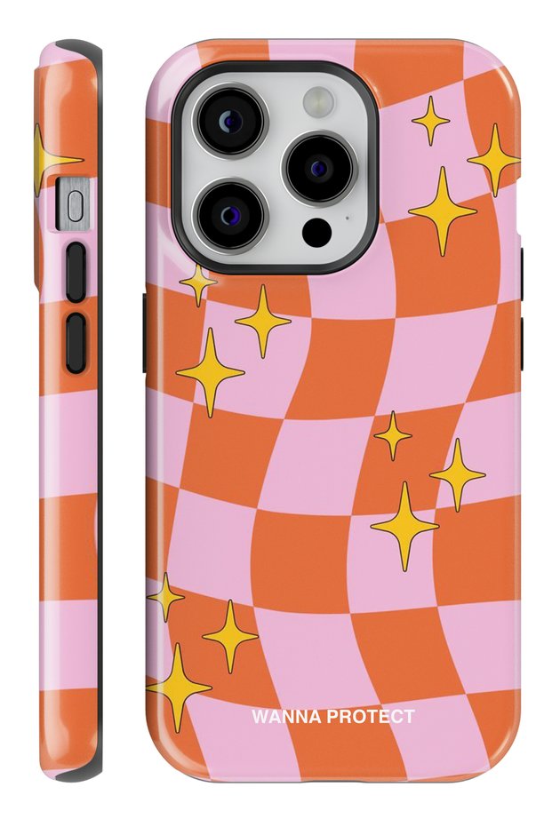iPhone 14 Pro Double Layer Shock Absorbing Protection Checkerboard Glossy Superior Protect Phone Case