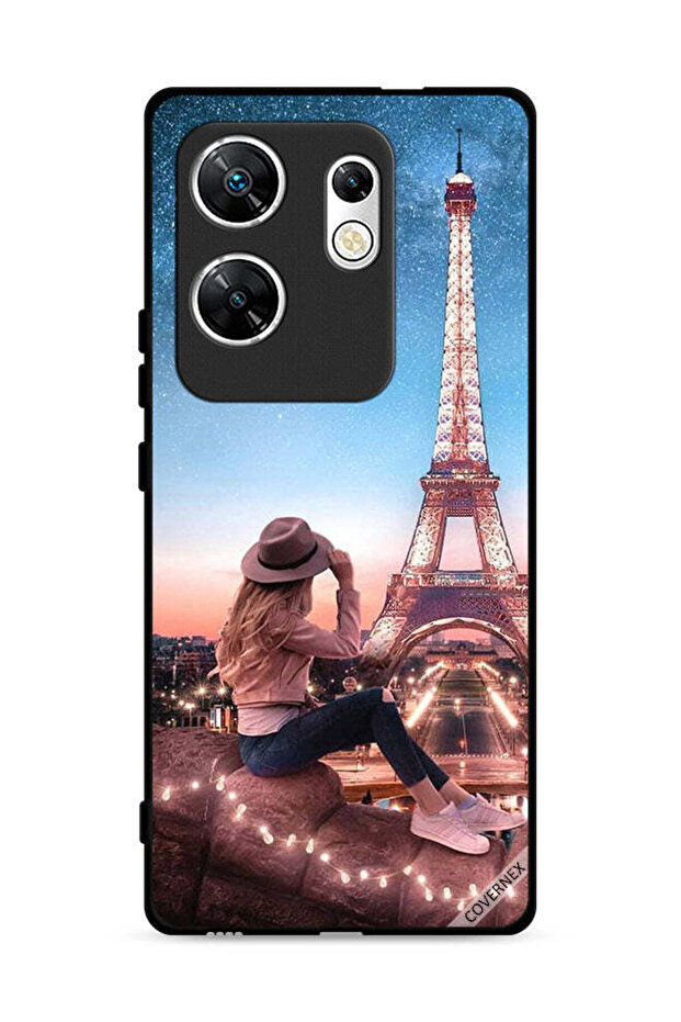 غطاء حماية لهاتف Infinix Zero 30 4G بتصميم فتاة القبعة وبرج إيفل