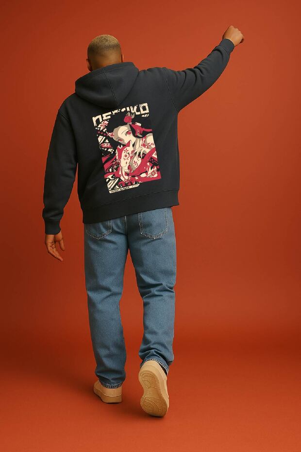 Lenithra Demon Slayer Nezuko Kamado Anime Back Printed Unisex Oversize Smoked Hoodie