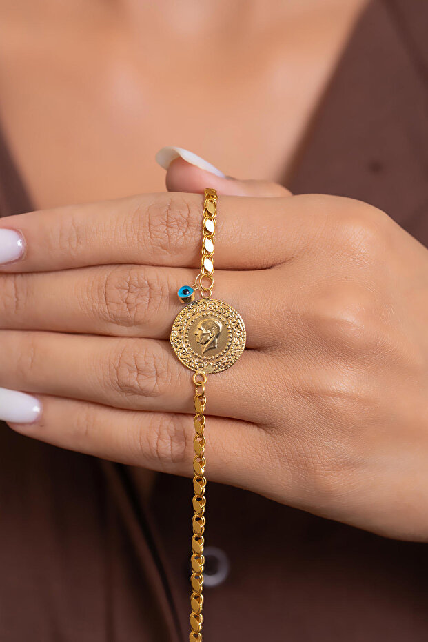 14 Ayar Altın Baskı Çeyrek Pullu Bileklik - 2