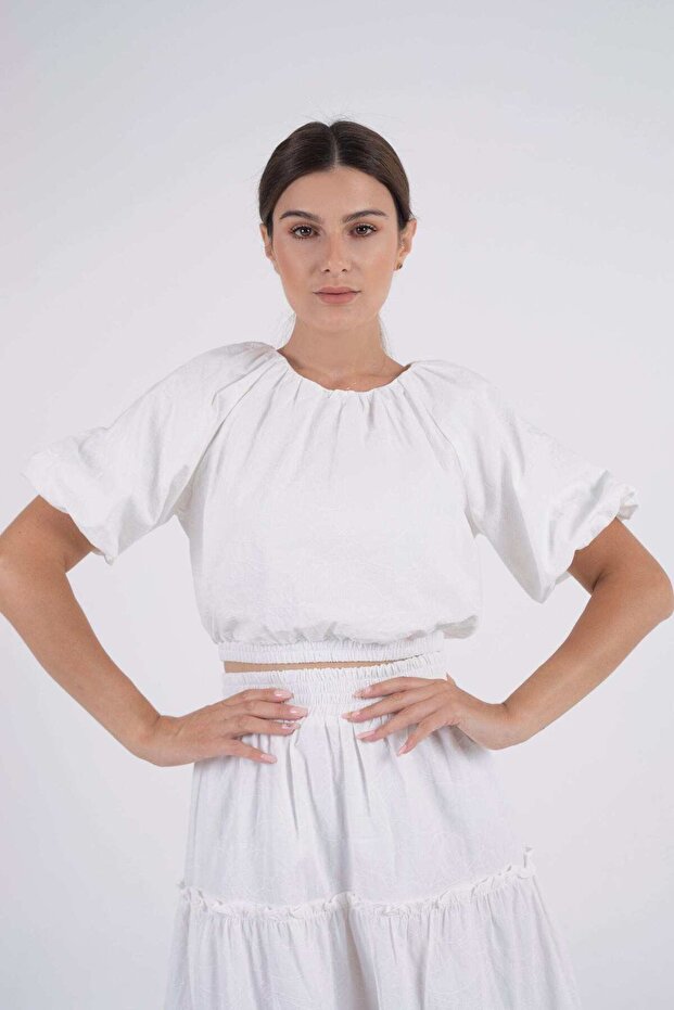 Women's Short Puff Sleeve Cinched Oversized Blouse
