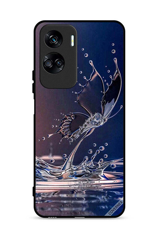 غطاء حماية لهاتف Honor 90 Lite 5G بنقشة قطرات الماء والفراشة