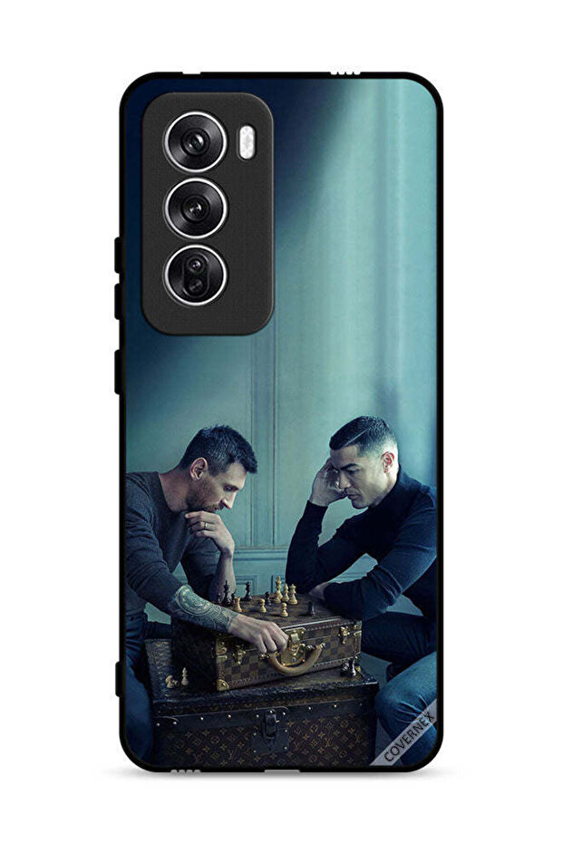 غطاء حماية لهاتف Oppo Reno12 5G ميسي ضد رونالدو يلعبان الشطرنج