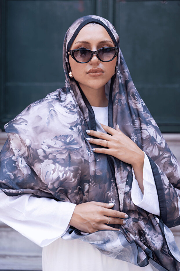 Mystic Bloom Desen Pamuk İpek Şal - 1