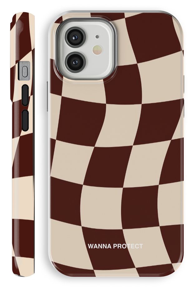 Case for iPhone 12 Dual Layer Shock-Absorbing Protection Brown Checkerboard Glossy Superior Protect Phone Case