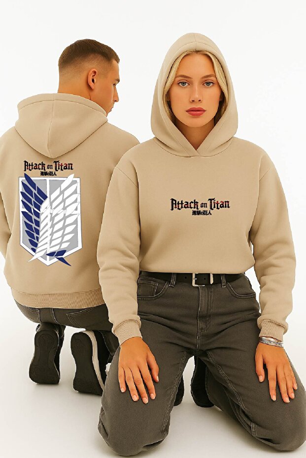 Lenithra Attack on Titan Back Printed Unisex Oversize Beige Hoodie