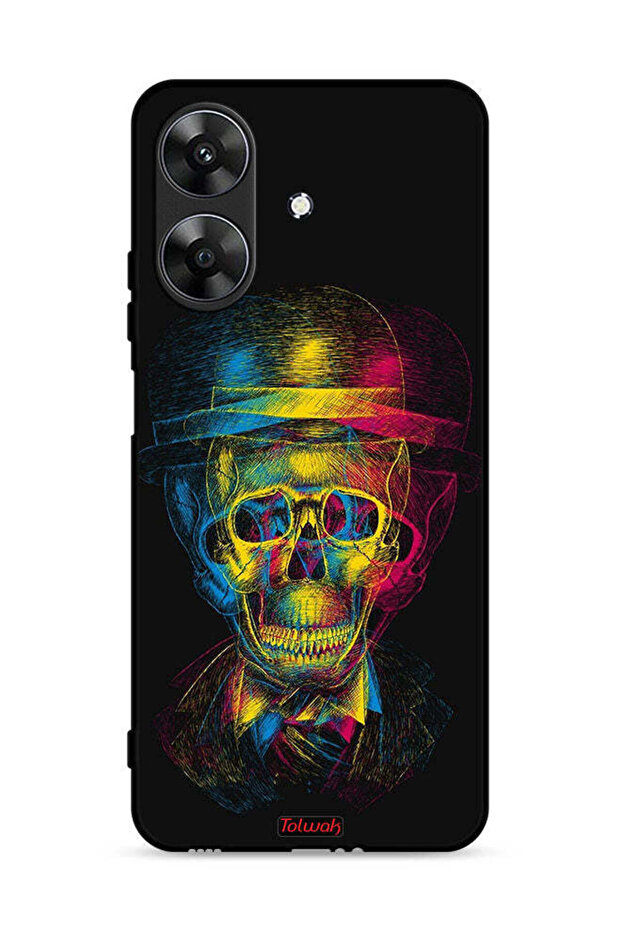 غطاء حماية لهاتف Realme Note 60 4G بتصميم جمجمة وقبعة ملونة وفن خيالي