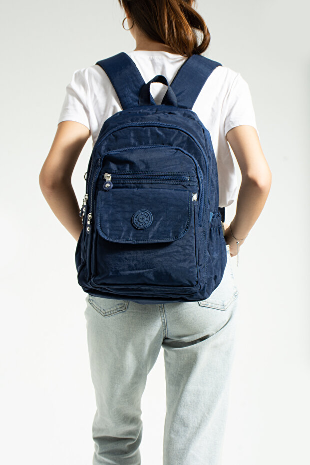 Navy Blue Unisex School Bag, Crinkle Waterproof Fabric, Laptop Travel Backpack, 24 Lt, 40X30Cm