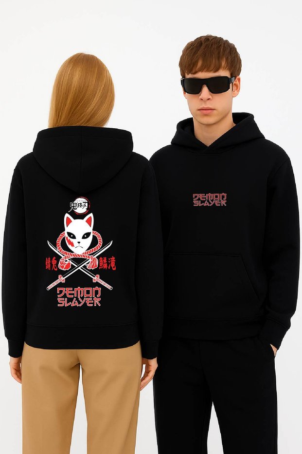 Lenithra Demon Slayer Anime Back Printed Unisex Oversize Black Hoodie