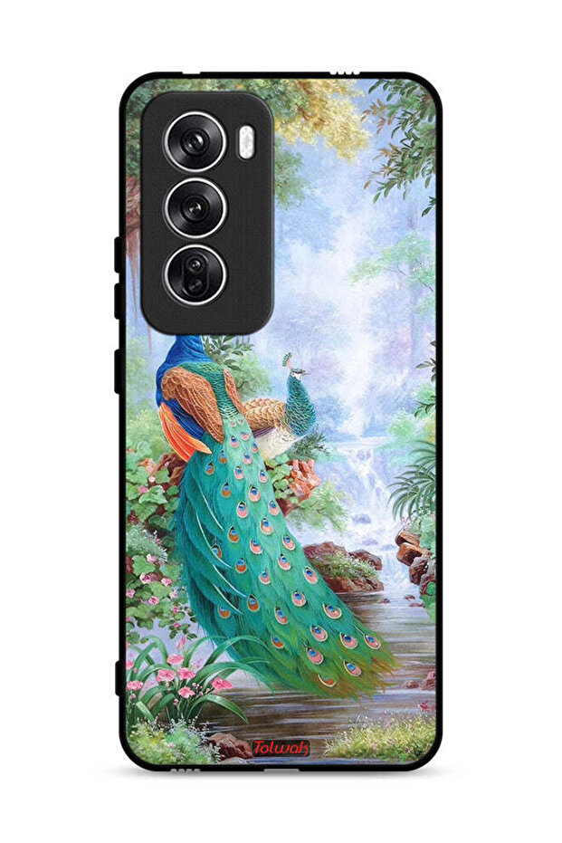 غطاء حماية لهاتف Oppo Reno12 5G بنقشة الطاووس