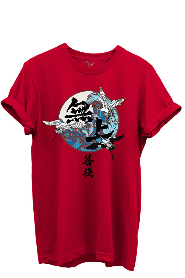 Crane Birds and Wave Pattern in Japanese Art Style 100% Cotton Regular Fit Unisex T-Shirt