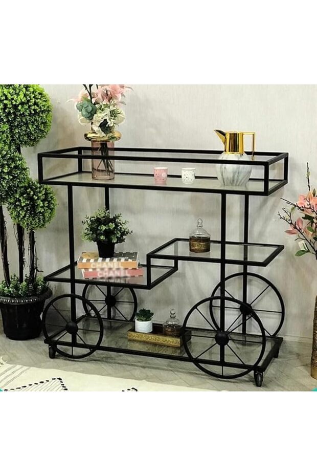 FFD Metal Food Serving Trolley – Multi-Purpose Kitchen Storage Rack & Utility Cart 100x40x90cm