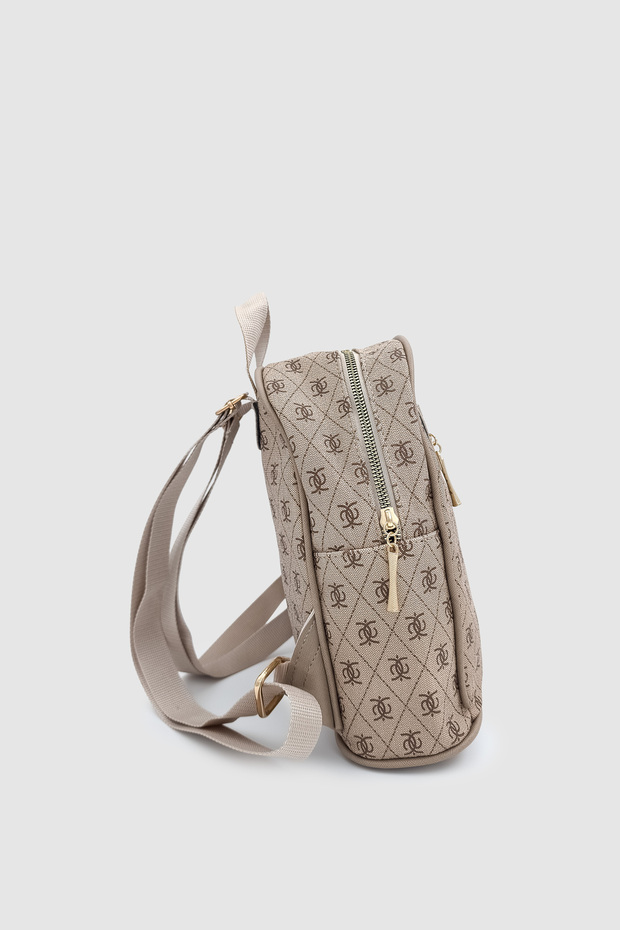 Synor Monogram Mini Backpack with Zippered External Compartment Mink - 5