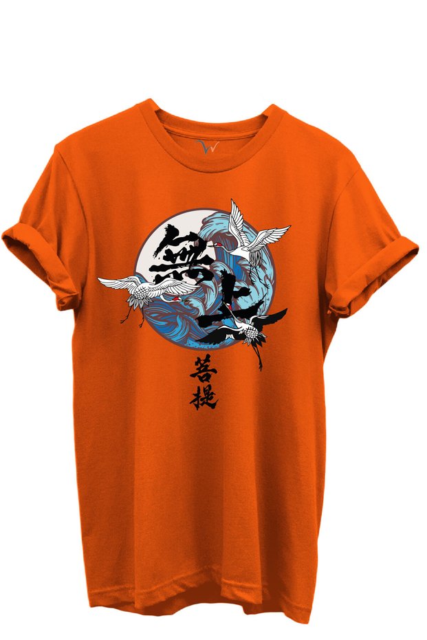 Crane Birds and Wave Pattern in Japanese Art Style 100% Cotton Regular Fit Unisex T-Shirt