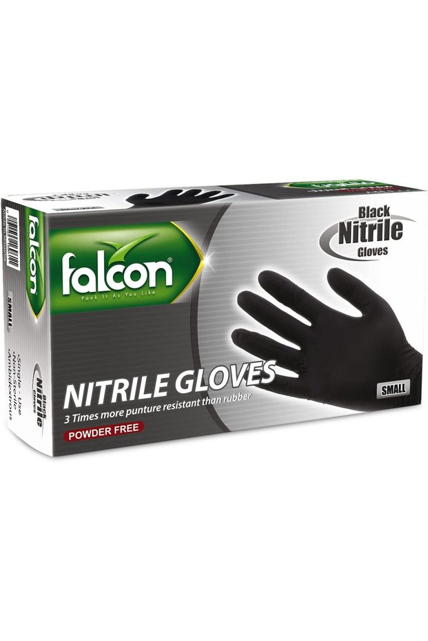 Falcon Nitrile Gloves - Black Powder Free (Small) - 100 Pieces