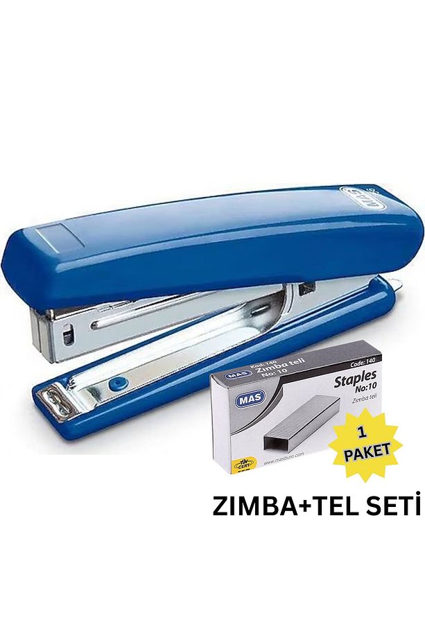 Zımba ve Tel Seti - No:10, Ofis, Okul ve Ev Kullanımı İçin Metal Zımba, Mavi Renk - 1