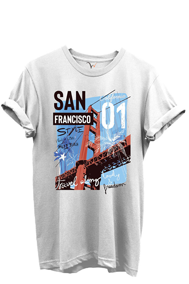 San Francisco California Written Golden Gate Bridge Printed 100% Cotton Regular Fit Unisex T-Shirt