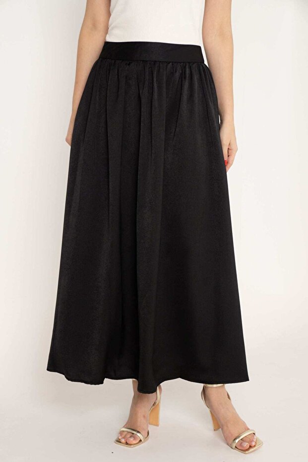 Long Solid Flared Skirt - 1