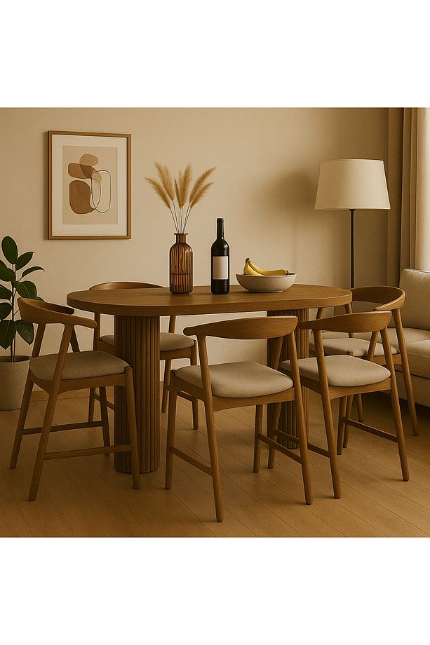 Masif Kayın Ağacı Modern Flüt Ayaklı Oval Bar Masası-Yemek Masası – Ahşap Yüksek Masa (Sadece Masa) - 2